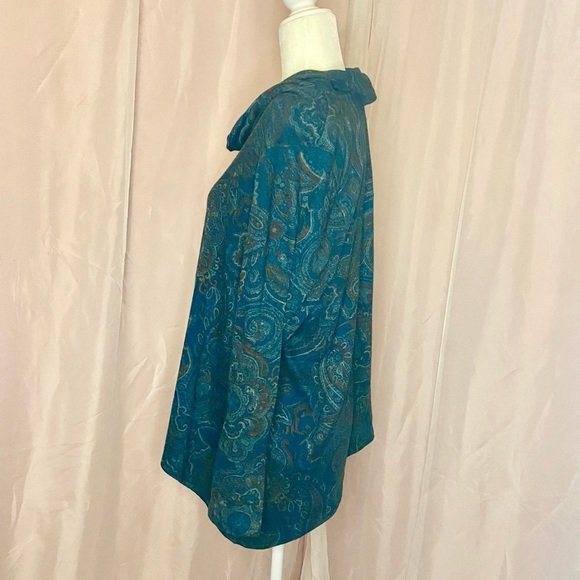 CHICOāS COWL NECK KERCHIEF HIGH LOW HEM LONG SLEEVEā PAISLEY KNIT TOP BB153 - Picture 5 of 9